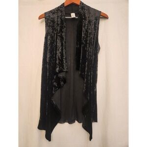 Lilypad Vest Womens Medium Black Crushed Velvet Open Front Draped Cardigan